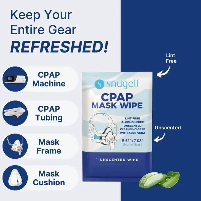 Alt view image 4 of 5 - Snugell Unscented Individual CPAP Mask Wipes Travel-Friendly 40-Pack Lint & Alcohol-Free,Skin-Safe with Aloe Vera Perfect for Convenient, Hassle-Free Cleaner & Sanitizer of CPAP Masks & Equipment