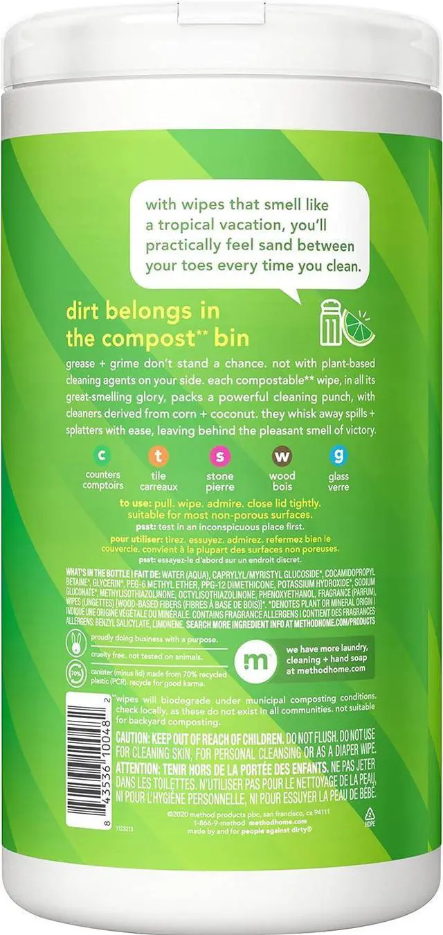 Alt view image 3 of 6 - Method Lime & Sea Salt All Purpose Cleaning Wipes, 70 CT
