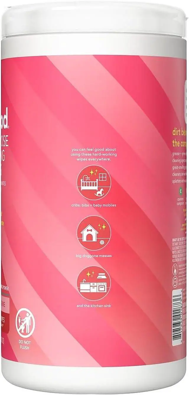 Alt view image 3 of 4 - method All-Purpose Cleaning Wipes, Pink Grapefruit, 70 Count | Cuts Grease & Grime on Counters, Wipes Clean Glass, Tile, Stone & Wood Surfaces