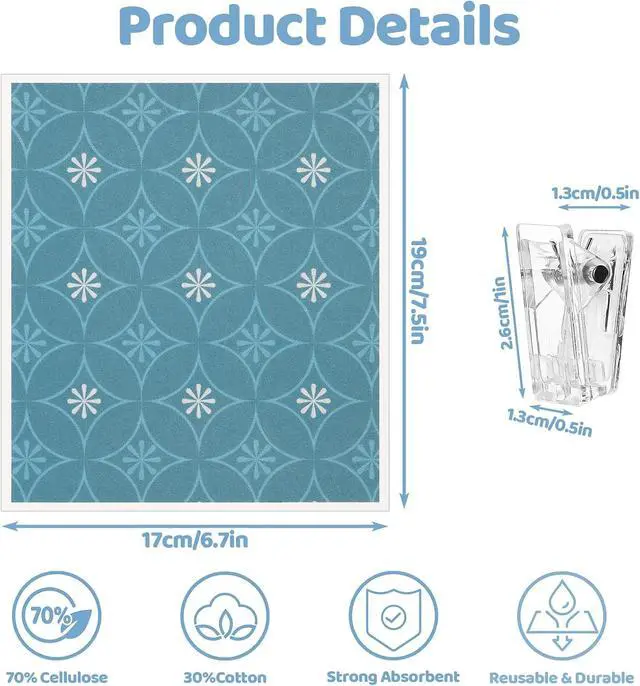 Alt view image 2 of 6 - 6 Pack Swedish Dishcloths for Kitchen, Geometric Pattern Swedish Rags | Dish Towels with Clips, Reusable Paper Towels Washable Absorbent for Home Housewarming Cleaning Gifts for Hostess