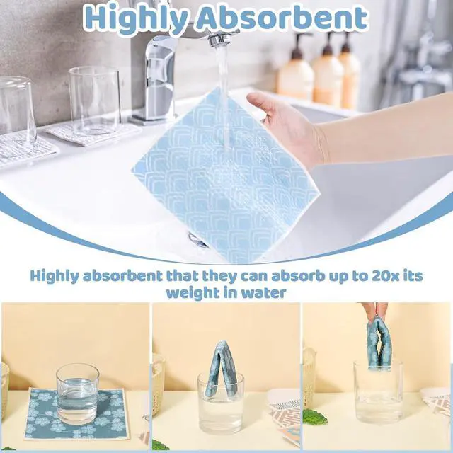 Alt view image 3 of 6 - 6 Pack Swedish Dishcloths for Kitchen, Geometric Pattern Swedish Rags | Dish Towels with Clips, Reusable Paper Towels Washable Absorbent for Home Housewarming Cleaning Gifts for Hostess