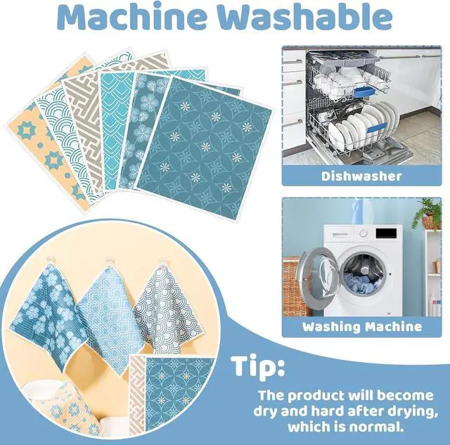 Alt view image 4 of 6 - 6 Pack Swedish Dishcloths for Kitchen, Geometric Pattern Swedish Rags | Dish Towels with Clips, Reusable Paper Towels Washable Absorbent for Home Housewarming Cleaning Gifts for Hostess