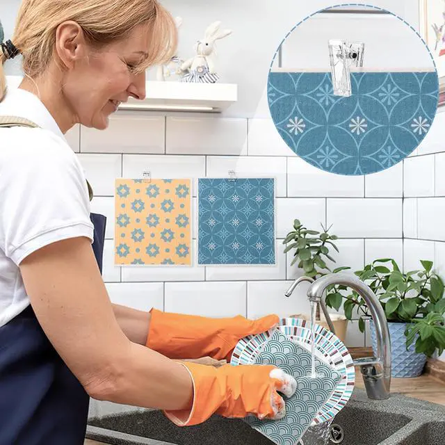 Alt view image 5 of 6 - 6 Pack Swedish Dishcloths for Kitchen, Geometric Pattern Swedish Rags | Dish Towels with Clips, Reusable Paper Towels Washable Absorbent for Home Housewarming Cleaning Gifts for Hostess
