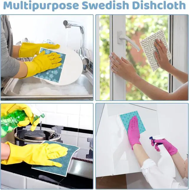 Alt view image 6 of 6 - 6 Pack Swedish Dishcloths for Kitchen, Geometric Pattern Swedish Rags | Dish Towels with Clips, Reusable Paper Towels Washable Absorbent for Home Housewarming Cleaning Gifts for Hostess