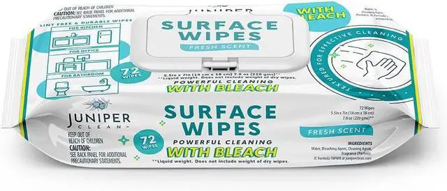 Main image of Juniper CLEAN 1 Pack Surface Wipes with Bleach, All-Purpose Cleaner for Bathroom, Kitchen, Office, 72 Count Soft Flow, Fresh Scent, Lint Free & Durable