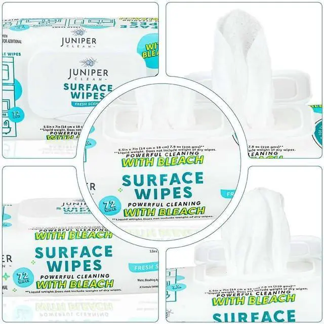 Alt view image 7 of 7 - Juniper CLEAN 1 Pack Surface Wipes with Bleach, All-Purpose Cleaner for Bathroom, Kitchen, Office, 72 Count Soft Flow, Fresh Scent, Lint Free & Durable