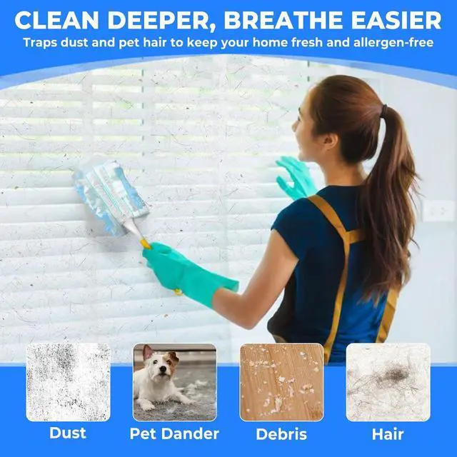 Alt view image 2 of 7 - 10 Pack Duster Refills Compatible with Swiffer, Disposable Microfiber Replacement Heads for Multi-Surface Cleaning on Blinds, Furniture & Fans, Blue (No Handle) | For Blinds