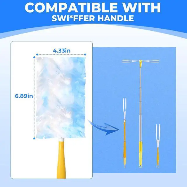Alt view image 4 of 7 - 10 Pack Duster Refills Compatible with Swiffer, Disposable Microfiber Replacement Heads for Multi-Surface Cleaning on Blinds, Furniture & Fans, Blue (No Handle) | For Blinds