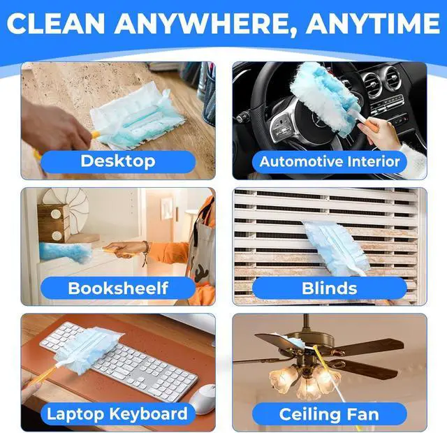 Alt view image 6 of 7 - 10 Pack Duster Refills Compatible with Swiffer, Disposable Microfiber Replacement Heads for Multi-Surface Cleaning on Blinds, Furniture & Fans, Blue (No Handle) | For Blinds