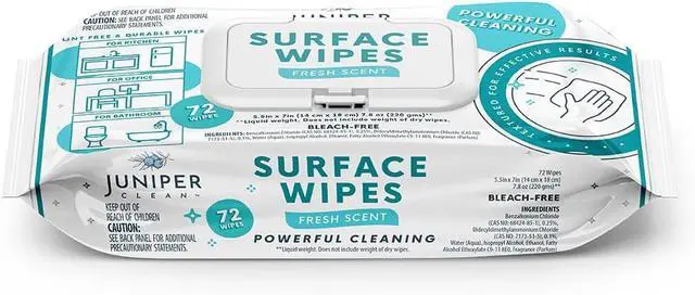 Main image of Juniper CLEAN 1 Pack Surface Cleaning Wipes Bleach Free, All-Purpose Cleaner for Bathroom, Kitchen, Office, 72 Count Soft Flow, Fresh Scent, Lint Free & Durable