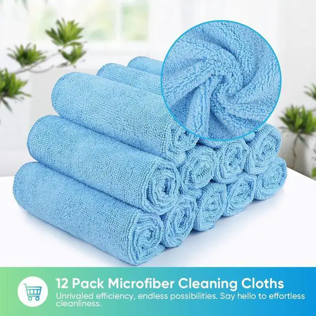 Alt view image 4 of 6 - HOMEXCEL Blue Microfiber Cleaning Cloth, Microfiber Towels for Car, 12 Pack | Lint Free Cleaning Rags for Household, Kitchen, Car Wash Towels for Detailing Drying, Scratch-Free, 11.5"X 11.5"
