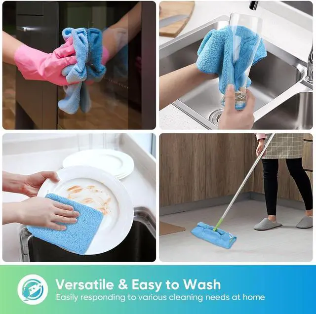 Alt view image 5 of 6 - HOMEXCEL Blue Microfiber Cleaning Cloth, Microfiber Towels for Car, 12 Pack | Lint Free Cleaning Rags for Household, Kitchen, Car Wash Towels for Detailing Drying, Scratch-Free, 11.5"X 11.5"