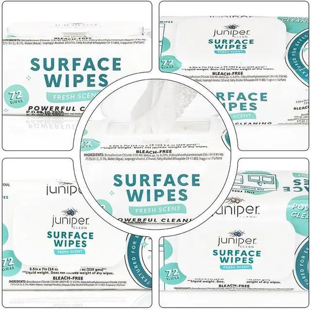 Alt view image 7 of 7 - Juniper CLEAN 1 Pack Surface Cleaning Wipes Bleach Free, All-Purpose Cleaner for Bathroom, Kitchen, Office, 72 Count Soft Flow, Fresh Scent, Lint Free & Durable
