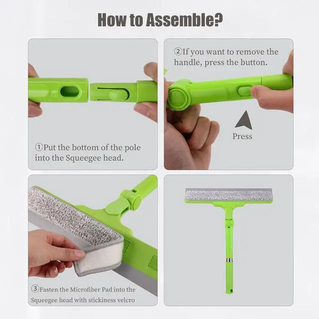 Alt view image 5 of 6 - Homilifibra All-Purpose Shower Squeegee for Glass Doors, Bathroom Cleaner Tool for Household Home Window Mirror, Cleaning Tile Wall,Car,Windshield Squeegee with 12" Blade and 15" Long Handle