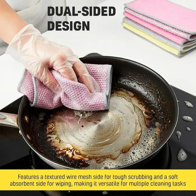 Alt view image 3 of 7 - NEW 2026 | Non Scratch Wire Dishcloth | Metal Cleaning Rag for Kitchen Cookware | Silver Mesh Dishcloth | Double Sided | Metal & Coconut Fiber Scrubbers | 10 pcs Colorful Cloth