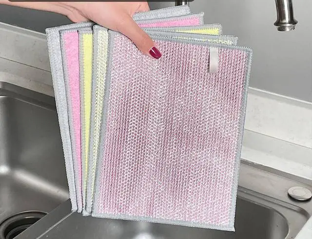 Alt view image 5 of 7 - NEW 2026 | Non Scratch Wire Dishcloth | Metal Cleaning Rag for Kitchen Cookware | Silver Mesh Dishcloth | Double Sided | Metal & Coconut Fiber Scrubbers | 10 pcs Colorful Cloth