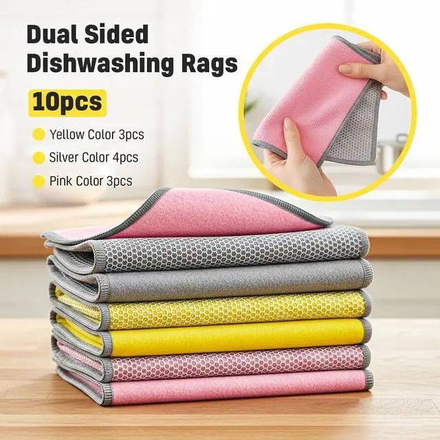 Alt view image 2 of 7 - NEW 2026 | Non Scratch Wire Dishcloth | Metal Cleaning Rag for Kitchen Cookware | Silver Mesh Dishcloth | Double Sided | Metal & Coconut Fiber Scrubbers | 10 pcs Colorful Cloth