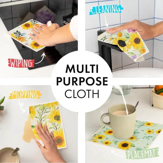 Alt view image 3 of 7 - 6 - Pack Swedish Kitchen Dish Cloths - Reusable Paper Towels for Counters & Dishes - Eco Friendly Cellulose Sponge Cloth (Sunflower)