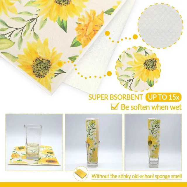 Alt view image 4 of 7 - 6 - Pack Swedish Kitchen Dish Cloths - Reusable Paper Towels for Counters & Dishes - Eco Friendly Cellulose Sponge Cloth (Sunflower)