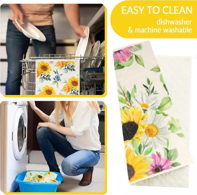 Alt view image 6 of 7 - 6 - Pack Swedish Kitchen Dish Cloths - Reusable Paper Towels for Counters & Dishes - Eco Friendly Cellulose Sponge Cloth (Sunflower)