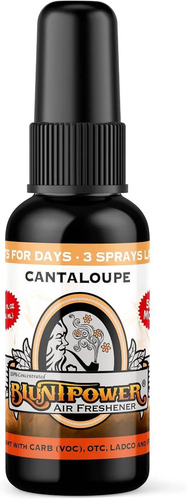 Main image of BluntPower (Cantaloupe, 1 Pack) Concentrated Air Freshener for Room and Car Spray - Oil-Based Diffuser Spray Bottle - Long-Lasting Bathroom Spray, Car Freshener, & Odor Eliminator Spray