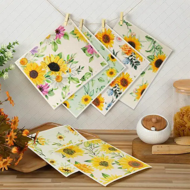 Alt view image 5 of 7 - 6 - Pack Swedish Kitchen Dish Cloths - Reusable Paper Towels for Counters & Dishes - Eco Friendly Cellulose Sponge Cloth (Sunflower)