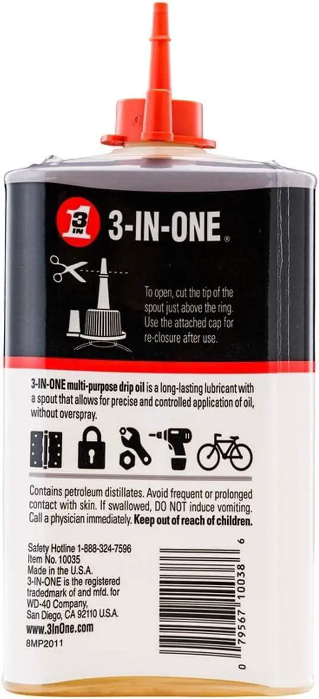 Alt view image 2 of 5 - 3-IN-ONE Multi-Purpose Oil, 8 OZ | Great on Wheels, Casters, Sliding Doors, Chains, Tools, Squeeze Bottle Control, Lubricate, Penetrate Rust, Clean & Protect