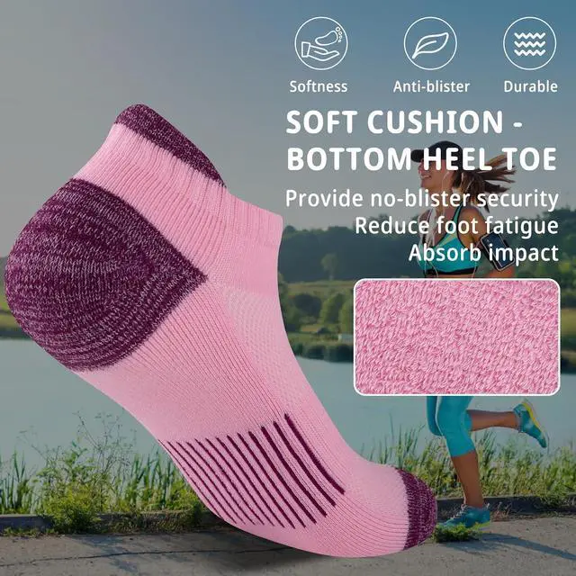 Alt view image 3 of 6 - Heatuff Womens Low Cut Ankle Athletic Socks Cushioned Running Performance Breathable Tab Sock (6 Pairs)