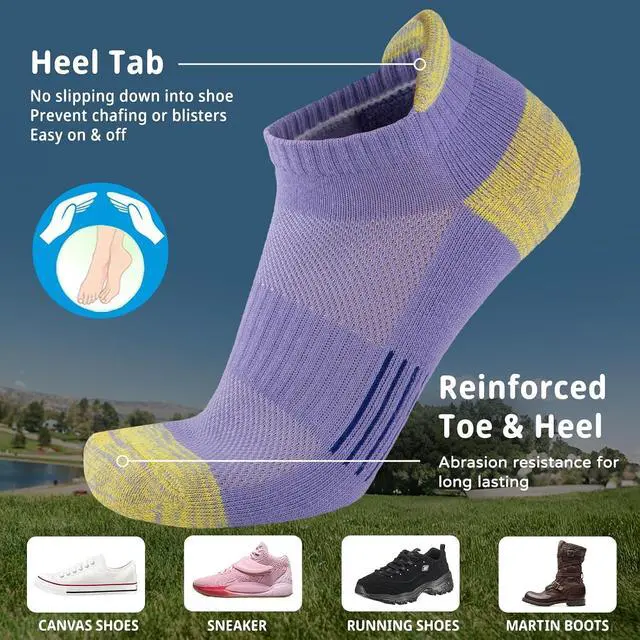 Alt view image 4 of 6 - Heatuff Womens Low Cut Ankle Athletic Socks Cushioned Running Performance Breathable Tab Sock (6 Pairs)