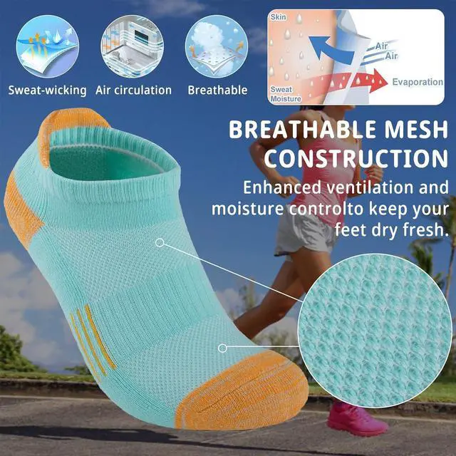 Alt view image 5 of 6 - Heatuff Womens Low Cut Ankle Athletic Socks Cushioned Running Performance Breathable Tab Sock (6 Pairs)