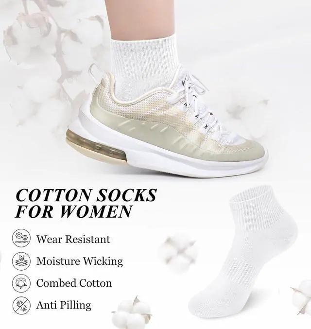 Alt view image 4 of 6 - YSense 10 Pairs Womens Ankle Socks Cotton Quarter Socks Women Men | Soft Breathable, Moisture-Wicking, Arch Support, Toe Seamles, Mini Crew Socks, Casual Athletic Gym Workout