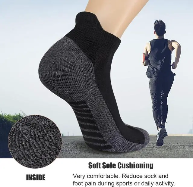 Alt view image 4 of 7 - eallco Mens Ankle Socks Low Cut Athletic Cushioned Running Tab Socks 6 Pack