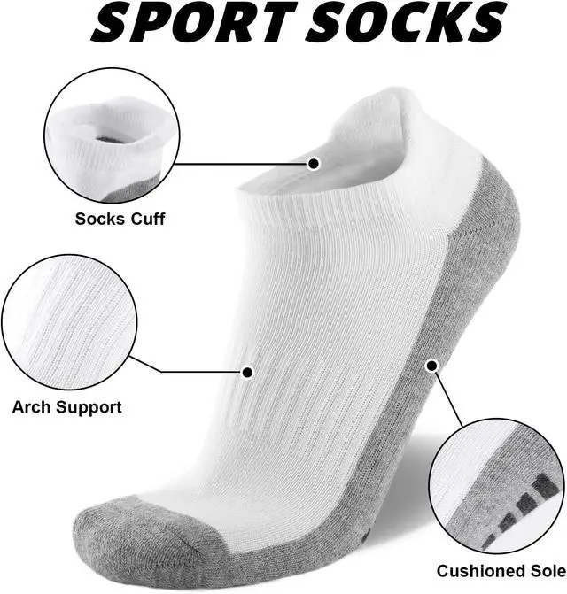 Alt view image 3 of 7 - eallco Mens Ankle Socks Low Cut Athletic Cushioned Running Tab Socks 6 Pack