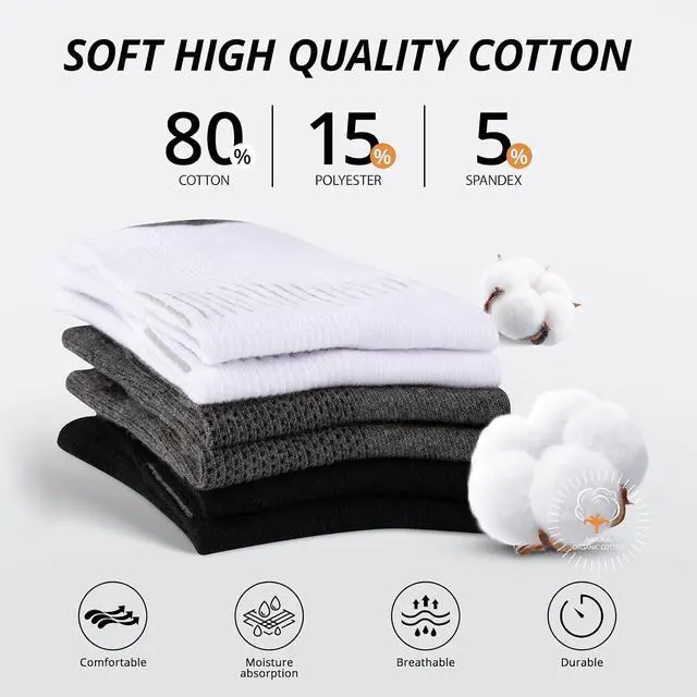 Alt view image 2 of 7 - Heatuff Men's Ankle Socks Cotton Quarter Thin Moisture Wicking Casual Mid Socks Men (6 Pairs)