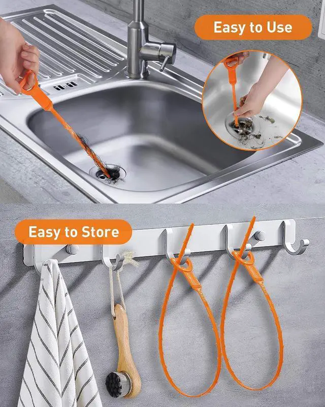 Alt view image 5 of 7 - 6 Pack 25 Inch Drain Snake Hair Clog Remover Tool, Flexible Sink Drain Cleaner for Shower, Bathtub, Bathroom Sink and Kitchen Sink, Reusable Drain Cleaning Tool for Hair Blockage Removal