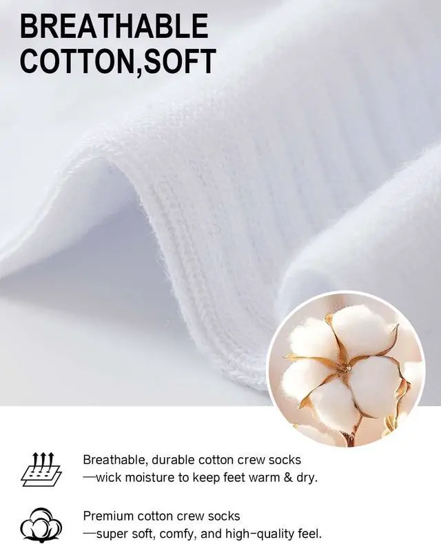 Alt view image 6 of 6 - Irisbear Mens Cotton Crew Socks Athletic Lightweight Workout Long Boot Socks 5 Pairs