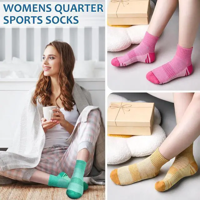 Alt view image 6 of 7 - YSense 8 Pairs Mini Crew Ankle Socks for Women, Quarter Athletic Socks | Breathable Moisture Wicking, Cushioned, Arch Support, Casual Gym, for Hiking Sports Work