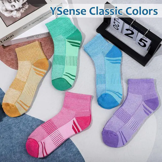 Alt view image 4 of 7 - YSense 8 Pairs Mini Crew Ankle Socks for Women, Quarter Athletic Socks | Breathable Moisture Wicking, Cushioned, Arch Support, Casual Gym, for Hiking Sports Work