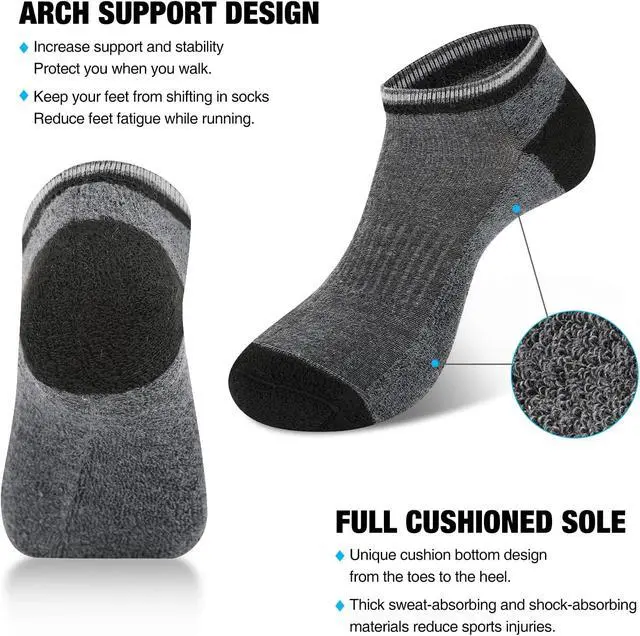 Alt view image 6 of 7 - COOVAN 8 Pairs Mens Ankle Socks Cushioned Low Cut Breathable Casual Socks