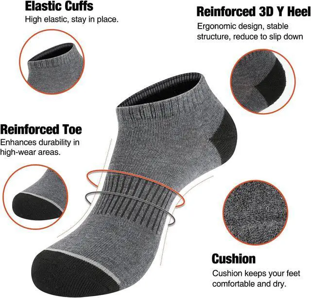 Alt view image 7 of 7 - COOVAN 8 Pairs Mens Ankle Socks Cushioned Low Cut Breathable Casual Socks