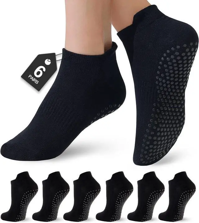 Main image of 6 Pairs Pilates Socks for Women, Grip Yoga Crew Socks, Non Slip Grippy for Barre, Ballet, Dance & Hospital