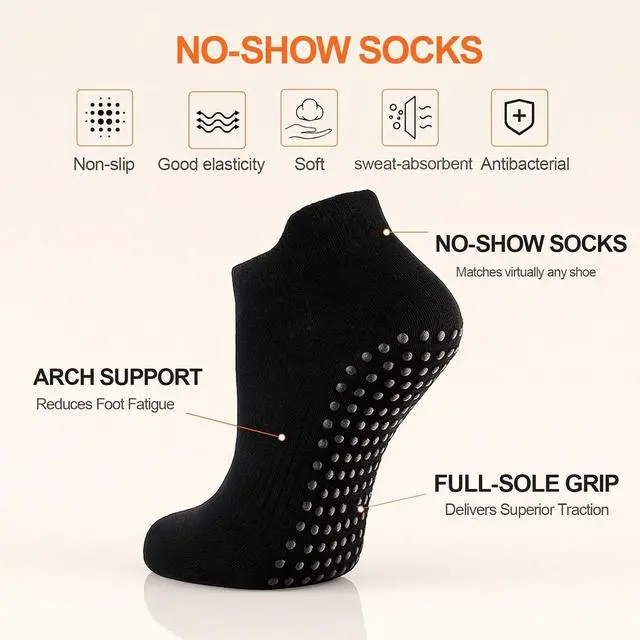 Alt view image 4 of 7 - 6 Pairs Pilates Socks for Women, Grip Yoga Crew Socks, Non Slip Grippy for Barre, Ballet, Dance & Hospital