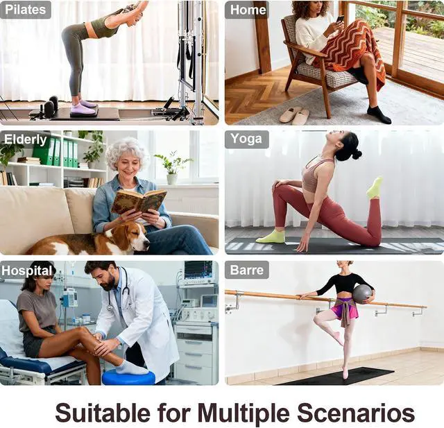 Alt view image 7 of 7 - 6 Pairs Pilates Socks for Women, Grip Yoga Crew Socks, Non Slip Grippy for Barre, Ballet, Dance & Hospital