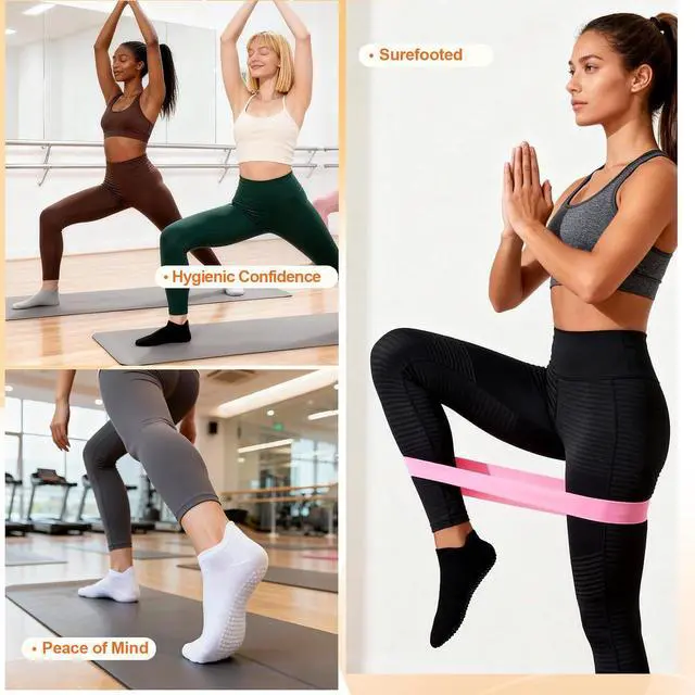 Alt view image 5 of 7 - 6 Pairs Pilates Socks for Women, Grip Yoga Crew Socks, Non Slip Grippy for Barre, Ballet, Dance & Hospital