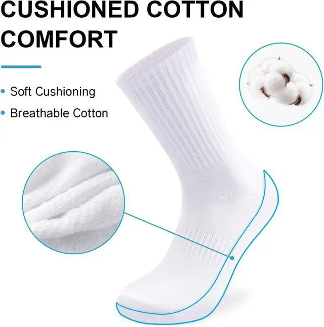 Alt view image 3 of 5 - Mens Crew Socks Cotton Athletic Cushioned Running Workout Gym Long Socks | 4 Pairs