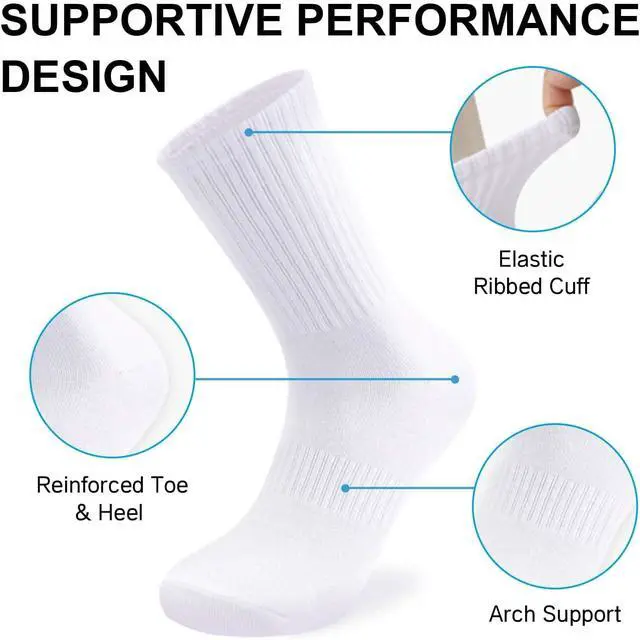 Alt view image 4 of 5 - Mens Crew Socks Cotton Athletic Cushioned Running Workout Gym Long Socks | 4 Pairs