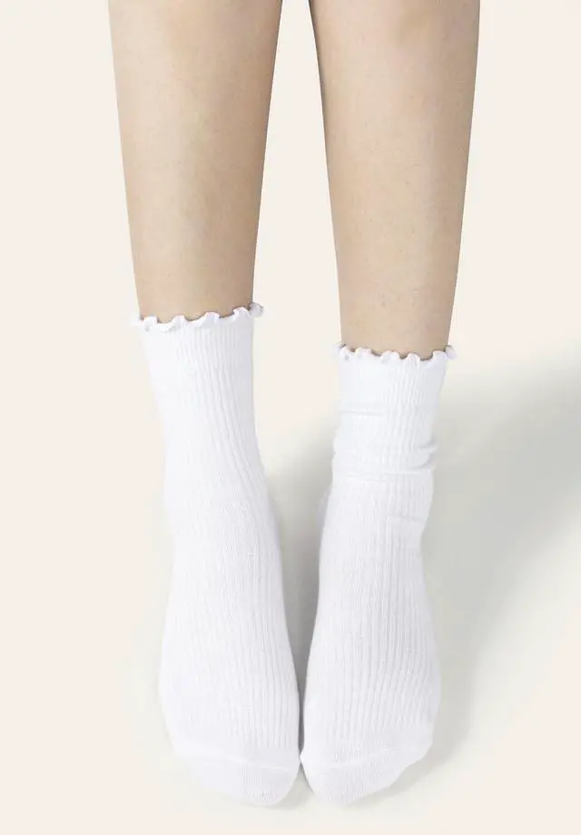 Alt view image 5 of 6 - BomKinta Ruffle Socks Women Turn-Cuff Frilly Sock Cotton Crew Socks | Lightweight, Athletic, Gifts