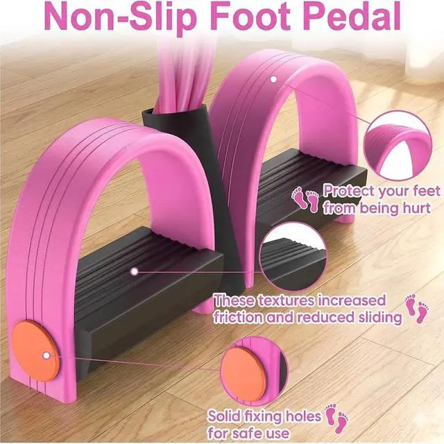 Alt view image 2 of 7 - Multifunction Pedal Resistance Band with Handles, Pink | 6-Tube Natural Rubber Elastic Yoga Pedal Puller for Home Workouts, Full-Body, Core Strength, Arm Training and Leg Exercises