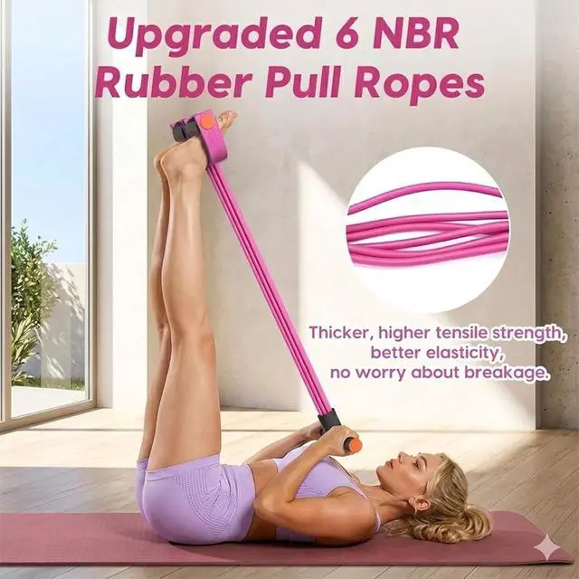 Alt view image 3 of 7 - Multifunction Pedal Resistance Band with Handles, Pink | 6-Tube Natural Rubber Elastic Yoga Pedal Puller for Home Workouts, Full-Body, Core Strength, Arm Training and Leg Exercises