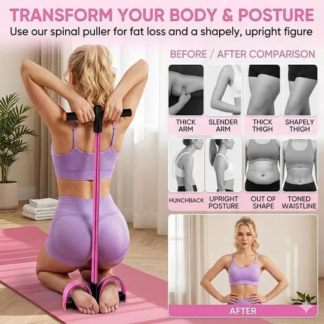 Alt view image 7 of 7 - Multifunction Pedal Resistance Band with Handles, Pink | 6-Tube Natural Rubber Elastic Yoga Pedal Puller for Home Workouts, Full-Body, Core Strength, Arm Training and Leg Exercises